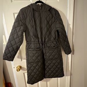 Dark Grey Lightweight Long Quilted Coat